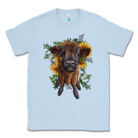 Dusty Blue highland cow with sunflower Classic Tee - RanaPortraitStore