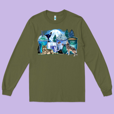 Wolf Coffee Cups Long Sleeve Tee Designed By Zillion Design Studio