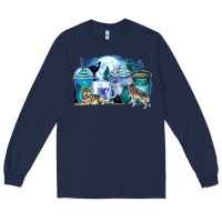Navy wolf coffee cups Long Sleeve Tee - Zillion Design Studio