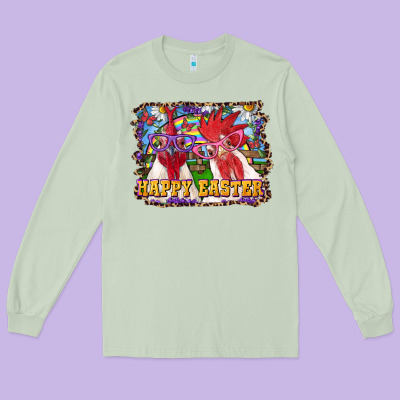 Long Sleeve Tee Happy Easter Roosters