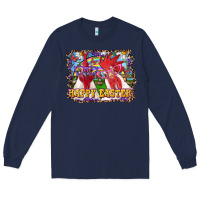 Navy Happy Easter Roosters Long Sleeve Tee - RanaPortraitStore