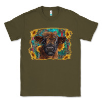 Army Green highland cow calf with western background Classic Tee - RanaPortraitStore