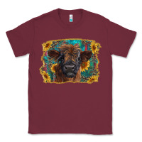 Burgundy highland cow calf with western background Classic Tee - RanaPortraitStore