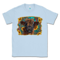 Dusty Blue highland cow calf with western background Classic Tee - RanaPortraitStore
