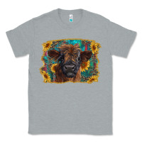 Heather Grey highland cow calf with western background Classic Tee - RanaPortraitStore