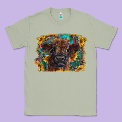 Highland Cow Calf With Western Background Classic Tee Designed By Ranaportraitstore