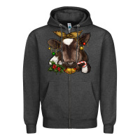 Charcoal Heather christmas baby cow Zipper Hoodie - RanaPortraitStore