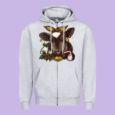 Christmas Baby Cow Zipper Hoodie Designed By Ranaportraitstore