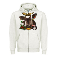 Oatmeal Heather christmas baby cow Zipper Hoodie - RanaPortraitStore