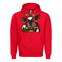Red christmas baby cow Zipper Hoodie - RanaPortraitStore
