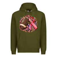 Army Green breast cancer ribbon and american football Premium Hoodie - MaliasSmallBusiness
