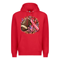 Red breast cancer ribbon and american football Premium Hoodie - MaliasSmallBusiness