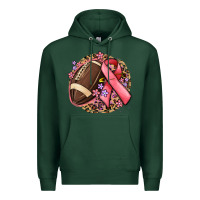Sports Green breast cancer ribbon and american football Premium Hoodie - MaliasSmallBusiness
