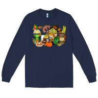 Navy thanksgiving coffee cups Long Sleeve Tee - Zillion Design Studio