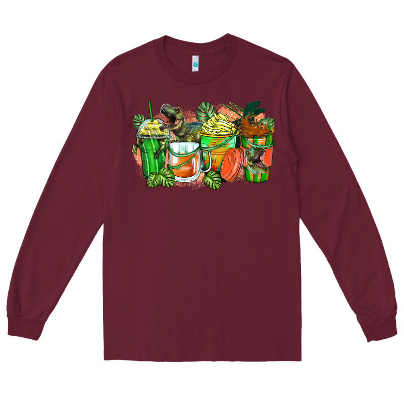 T Rex Coffee Cups Long Sleeve Tee by Zillion Design Studio | Teevron