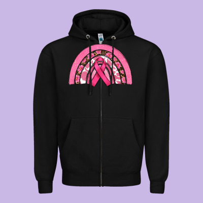 Breast Cancer Rainbow Zipper Hoodie Designed By Ranaportraitstore