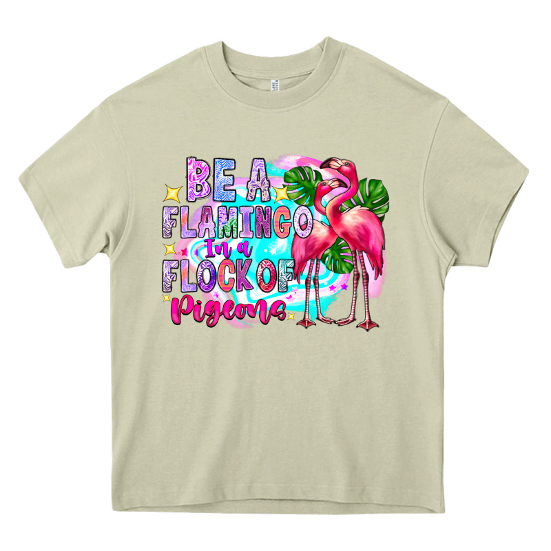 Bea Flamingo In A Flock Of Pigeons Heavy Core Tee by CowhideDigitalArt | Teevron
