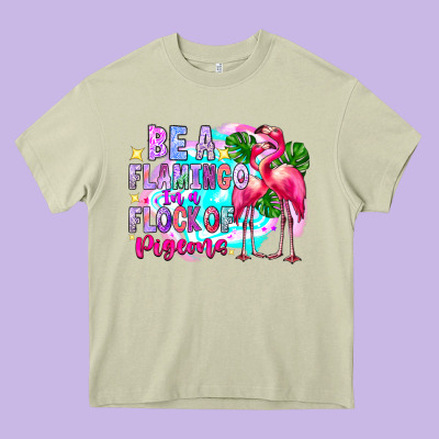 Bea Flamingo In A Flock Of Pigeons Heavy Core Tee Designed By Cowhidedigitalart
