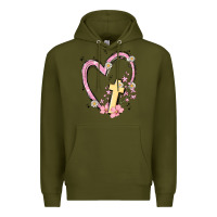 Army Green heart cross Premium Hoodie - MaliasSmallBusiness
