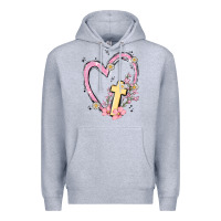 Heather Grey heart cross Premium Hoodie - MaliasSmallBusiness