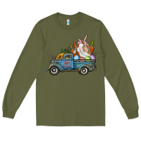 Army Green Happy Easter Truck with Bunny Eggs And Carrot Long Sleeve Tee - RanaPortraitStore