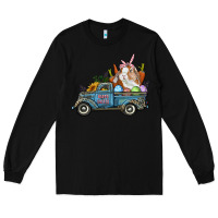 Black Happy Easter Truck with Bunny Eggs And Carrot Long Sleeve Tee - RanaPortraitStore