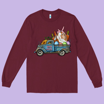 Long Sleeve Tee Happy Easter Truck with Bunny Eggs And Carrot