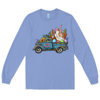 Colony Blue Happy Easter Truck with Bunny Eggs And Carrot Long Sleeve Tee - RanaPortraitStore