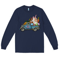Navy Happy Easter Truck with Bunny Eggs And Carrot Long Sleeve Tee - RanaPortraitStore