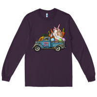 Plum Happy Easter Truck with Bunny Eggs And Carrot Long Sleeve Tee - RanaPortraitStore