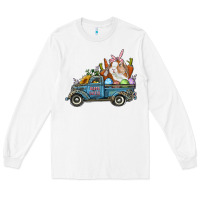 White Happy Easter Truck with Bunny Eggs And Carrot Long Sleeve Tee - RanaPortraitStore