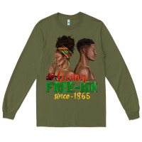 Army Green living free ish since 1865 with afro black woman a Long Sleeve Tee - texasbilliewilder