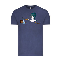 Vintage Denim stork with black baby boy Vintage Tee - BarkalooDesign