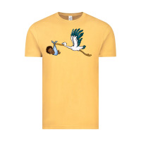 Vintage Mustard stork with black baby boy Vintage Tee - BarkalooDesign
