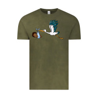Vintage Olive stork with black baby boy Vintage Tee - BarkalooDesign