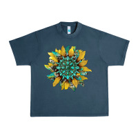 Midnight Navy sunflower with gemstone and cowhide Urban Heavy Tee - Artiststas