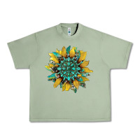 Oil Green sunflower with gemstone and cowhide Urban Heavy Tee - Artiststas