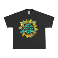 Pigment Black sunflower with gemstone and cowhide Urban Heavy Tee - Artiststas