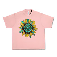 Salmon sunflower with gemstone and cowhide Urban Heavy Tee - Artiststas