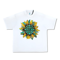 White sunflower with gemstone and cowhide Urban Heavy Tee - Artiststas