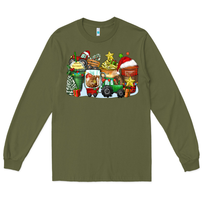 Christmas Tractor Coffee Cups Long Sleeve Tee by Zillion Design Studio | Teevron