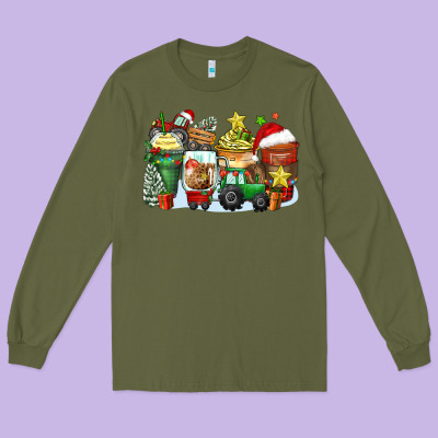 Christmas Tractor Coffee Cups Long Sleeve Tee Designed By Zillion Design Studio