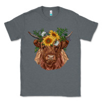Charcoal Heather highland cow with sunflowers Classic Tee - RanaPortraitStore