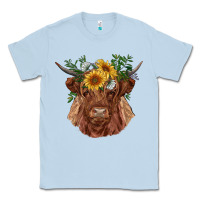 Dusty Blue highland cow with sunflowers Classic Tee - RanaPortraitStore
