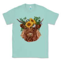 Seafoam highland cow with sunflowers Classic Tee - RanaPortraitStore