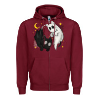 Burgundy Ghost Cats with Balance Halloween Zipper Hoodie - texasbilliewilder