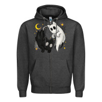 Charcoal Heather Ghost Cats with Balance Halloween Zipper Hoodie - texasbilliewilder