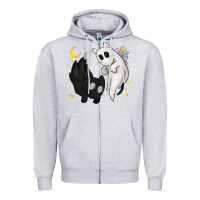 Ghost Cats With Balance Halloween Zipper Hoodie | Teevron