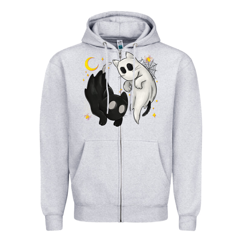 Ghost Cats With Balance Halloween Zipper Hoodie by texasbilliewilder | Teevron