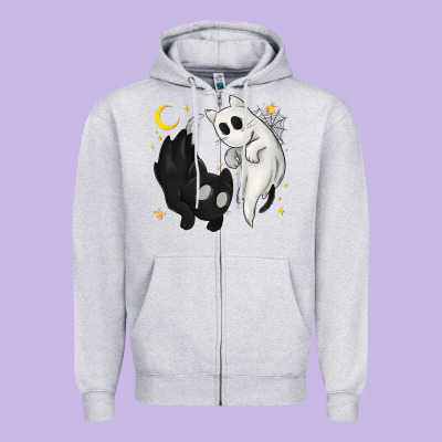 Ghost Cats With Balance Halloween Zipper Hoodie Designed By Texasbilliewilder